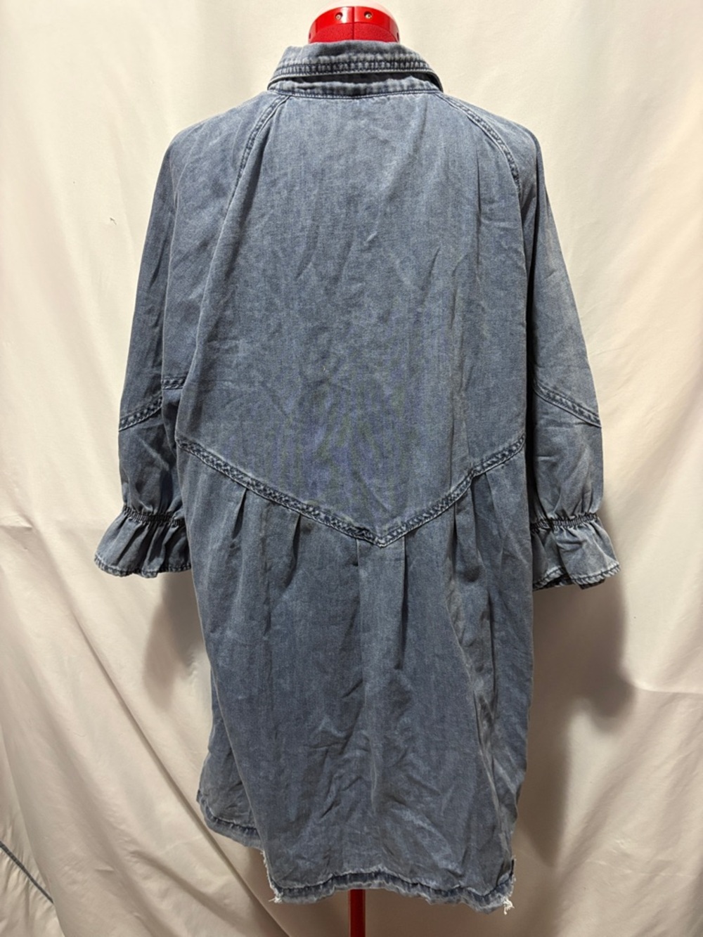 Washed Blue Denim Button-Front Long Sleeve Dress - Picture 3 of 5